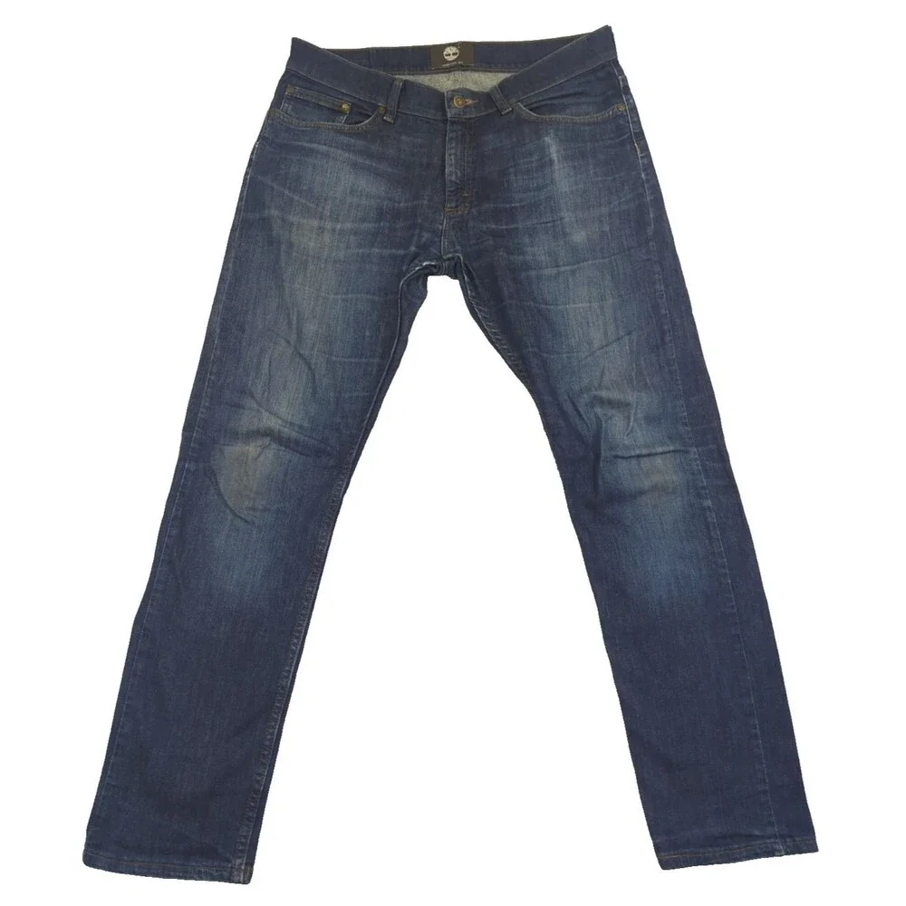 Timberland Men's Blue Denim Jeans 36x31 Straight Regular Fit Dark Wash BJ004